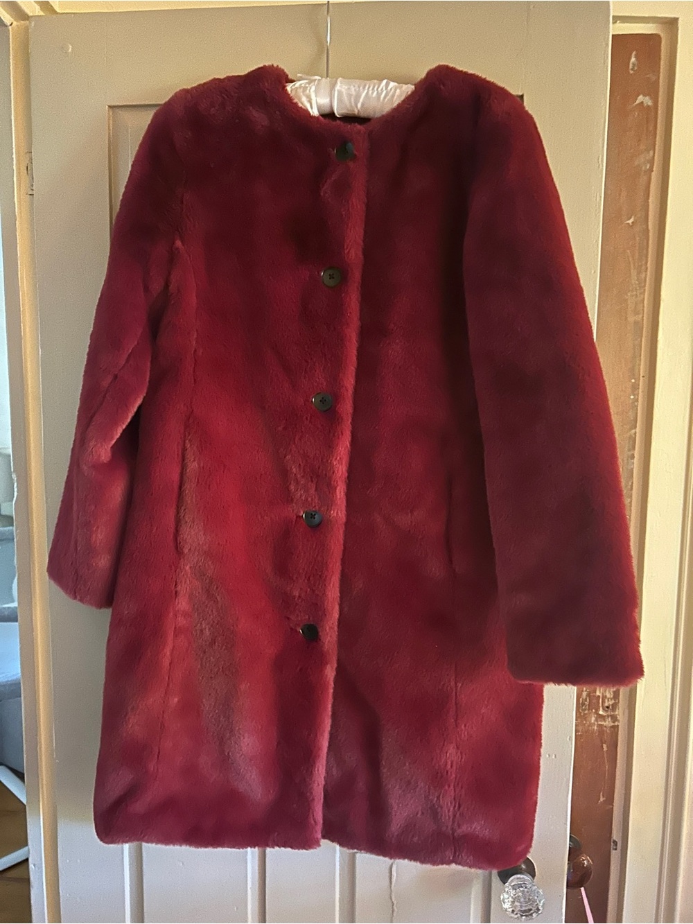 Banana Republic Faux Fur Coat - Burgundy Red